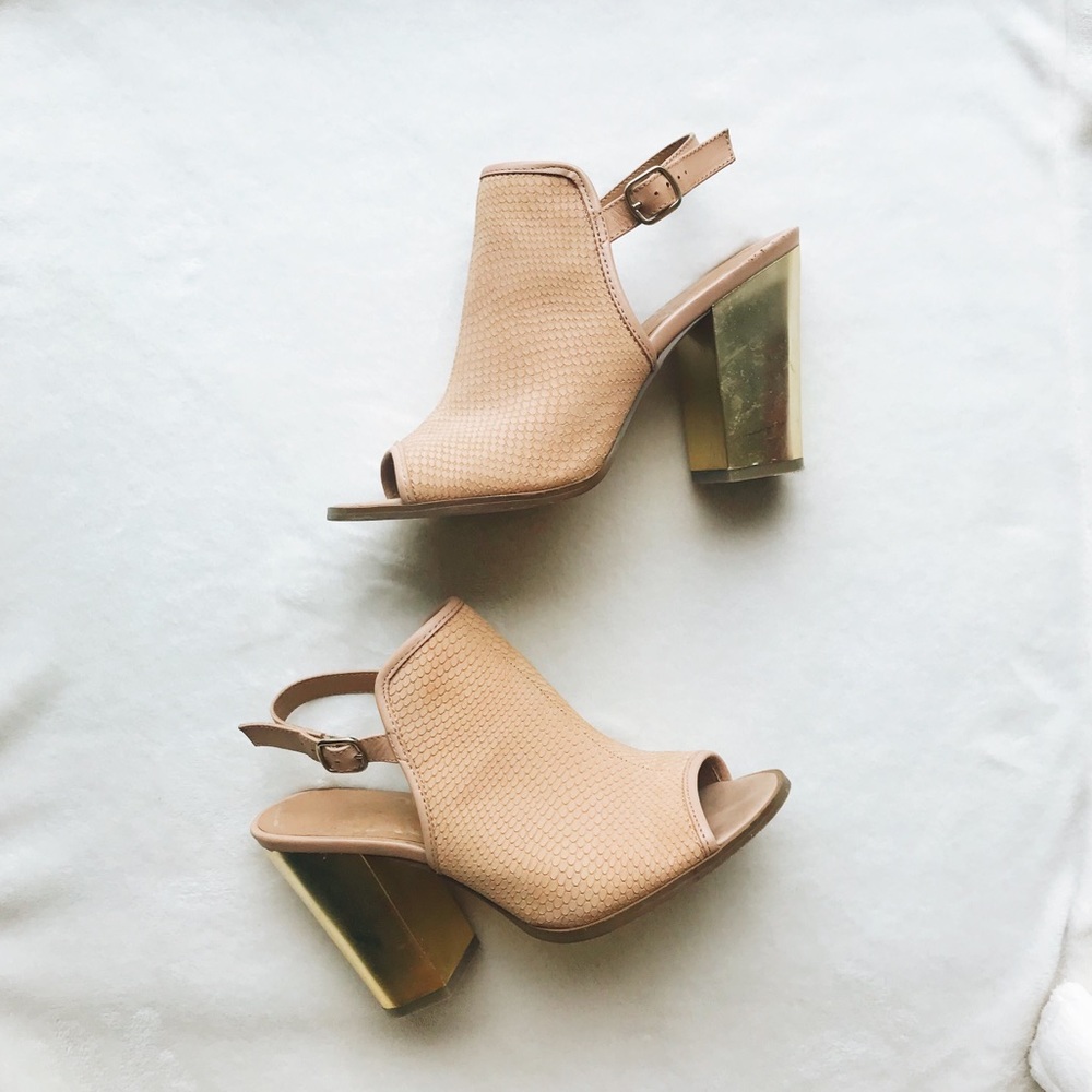Gold Heel Neutral Strap-back Booties